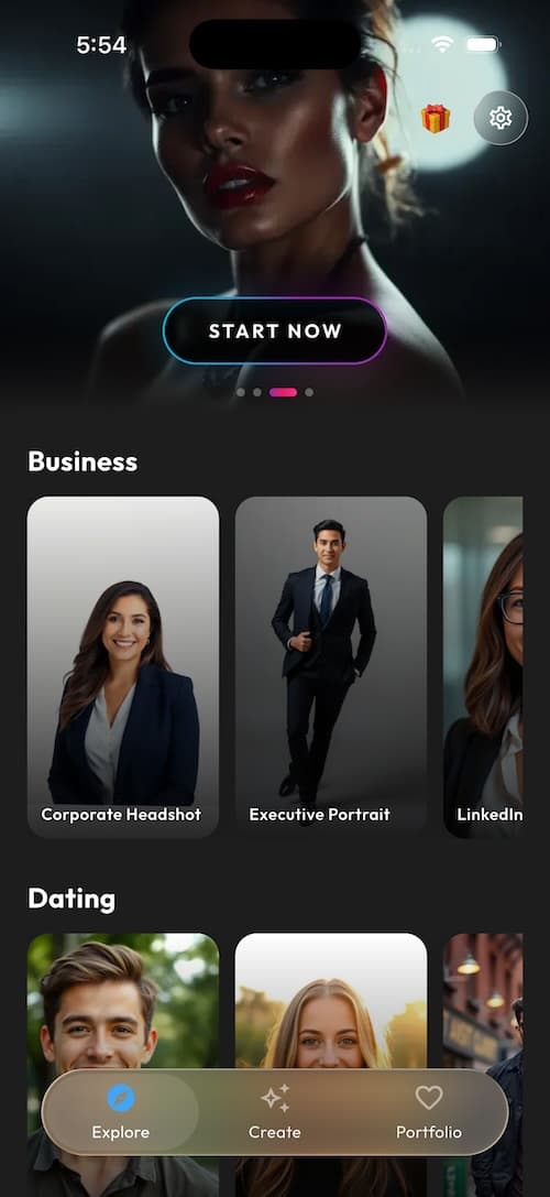 SelfAI mobile app interface screenshot — AI Photo Studio home screen